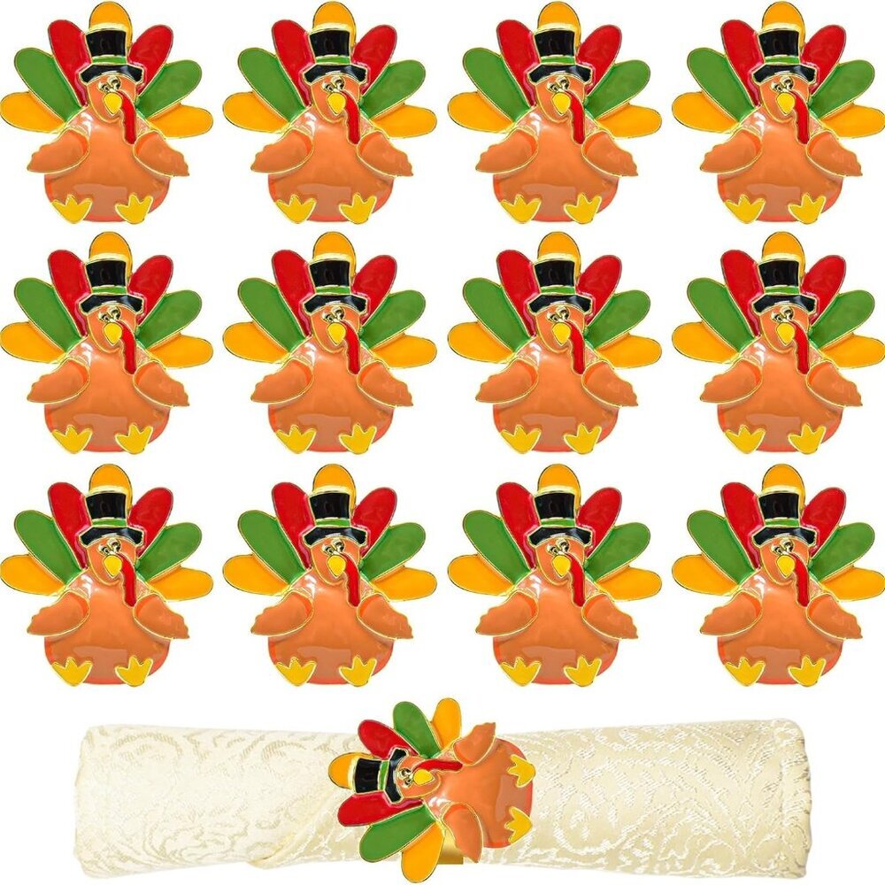 Set of 6 Turkey Napkin Rings for Table Decorations- Thanksgiving Napkin Holder F